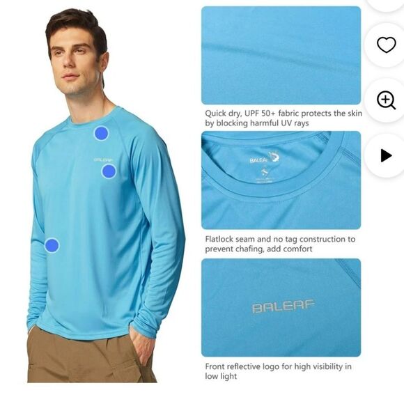 Baleaf Men's Blue Long Sleeve Crew neck  Shirt size M - Picture 10 of 11